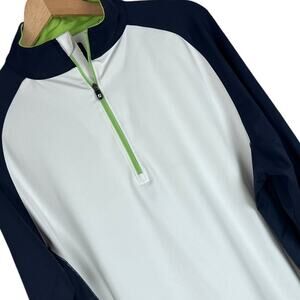 FOOTJOY FJ Mens L White Blue Colorblock 1/4 Zip Pullover Performance Nylon Blend